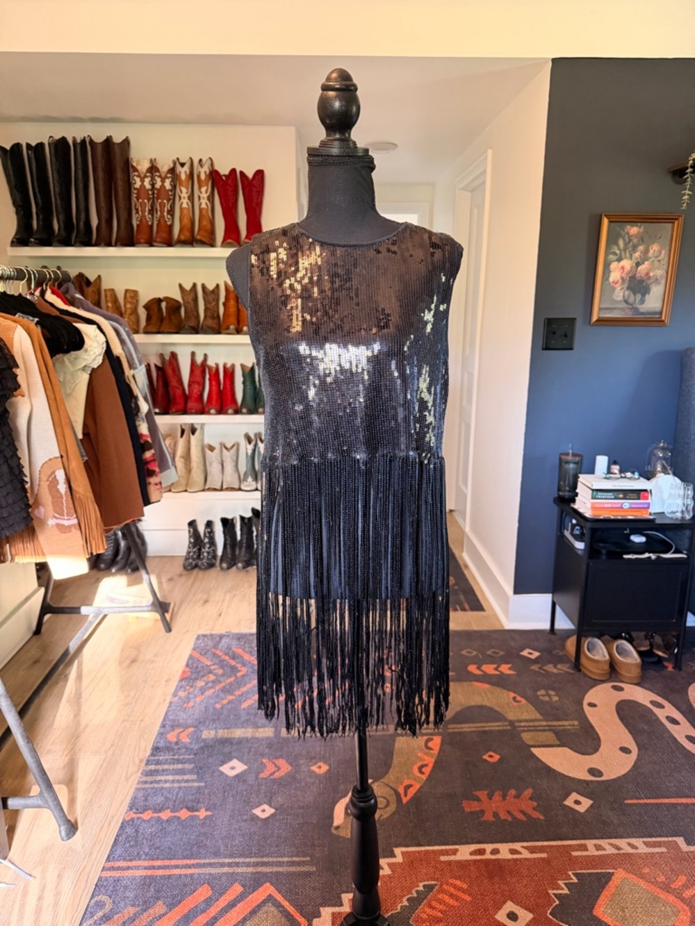 Black Sequin Fringe Tank Top